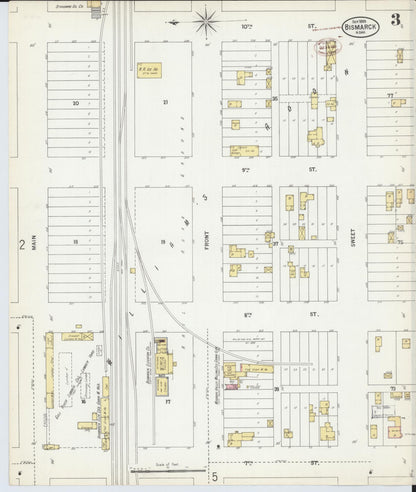 Sanborn Fire Insurance Map from Bismarck, Burleigh County, North Dakota (1899), Sheet #0003 - Complete Map Set gallery image, historic Sanborn map, vintage wall art, North Dakota North Dakota