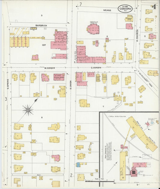 Sanborn Fire Insurance Map from Concord, Cabarrus County, North Carolina (1906), Sheet #0004 - Historic Sanborn Fire Insurance Map Print, vintage old map wall art, antique decor, genealogy gift, North Carolina North Carolina map