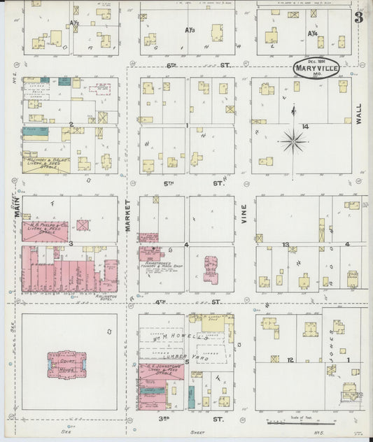 Sanborn Fire Insurance Map from Maryville, Nodaway County, Missouri (1891), Sheet #0003 - Historic Sanborn Fire Insurance Map Print, vintage old map wall art, antique decor, genealogy gift, Missouri Missouri map