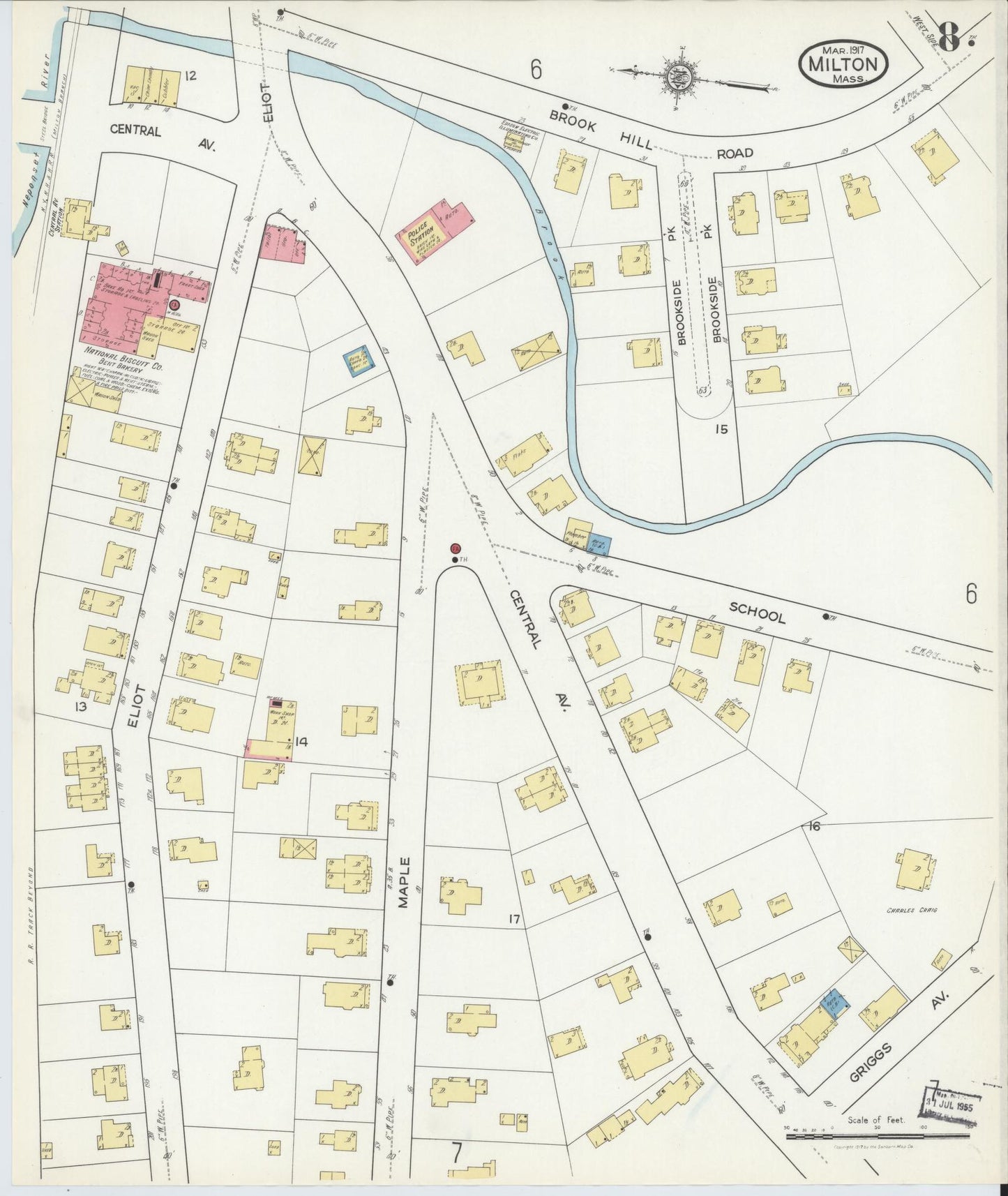 Sanborn Fire Insurance Map from Milton, Norfolk County, Massachusetts (1917), Sheet #0008 - Complete Map Set gallery image, historic Sanborn map, vintage wall art, Massachusetts Massachusetts