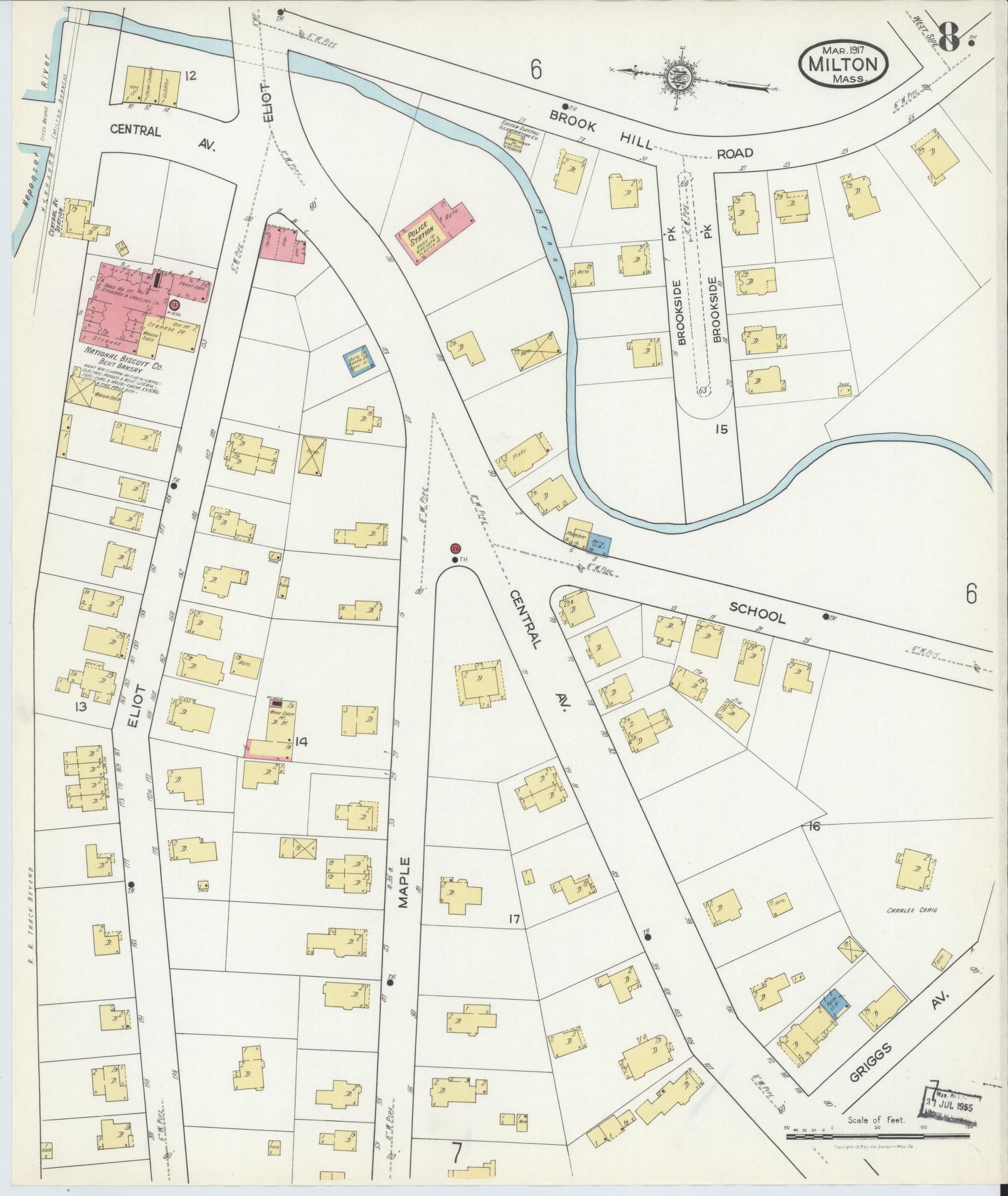 Sanborn Fire Insurance Map from Milton, Norfolk County, Massachusetts (1917), Sheet #0008 - Complete Map Set gallery image, historic Sanborn map, vintage wall art, Massachusetts Massachusetts