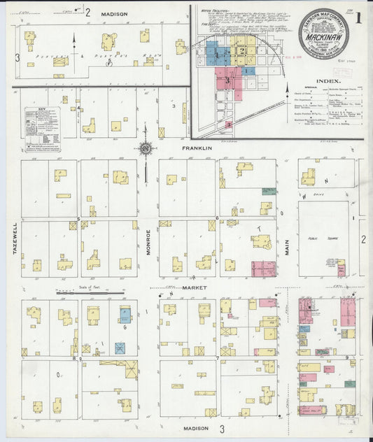 Sanborn Fire Insurance Map from Mackinaw, Tazewell County, Illinois (1910), Sheet #0001 - Complete Map Set gallery image, historic Sanborn map, vintage wall art, Illinois Illinois
