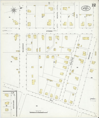 Sanborn Fire Insurance Map from Bowie, Montague County, Texas (1908), Sheet #0012 - Historic Sanborn Fire Insurance Map Print, vintage old map wall art, antique decor, genealogy gift, Texas Texas map