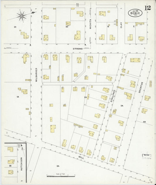 Sanborn Fire Insurance Map from Bowie, Montague County, Texas (1908), Sheet #0012 - Historic Sanborn Fire Insurance Map Print, vintage old map wall art, antique decor, genealogy gift, Texas Texas map