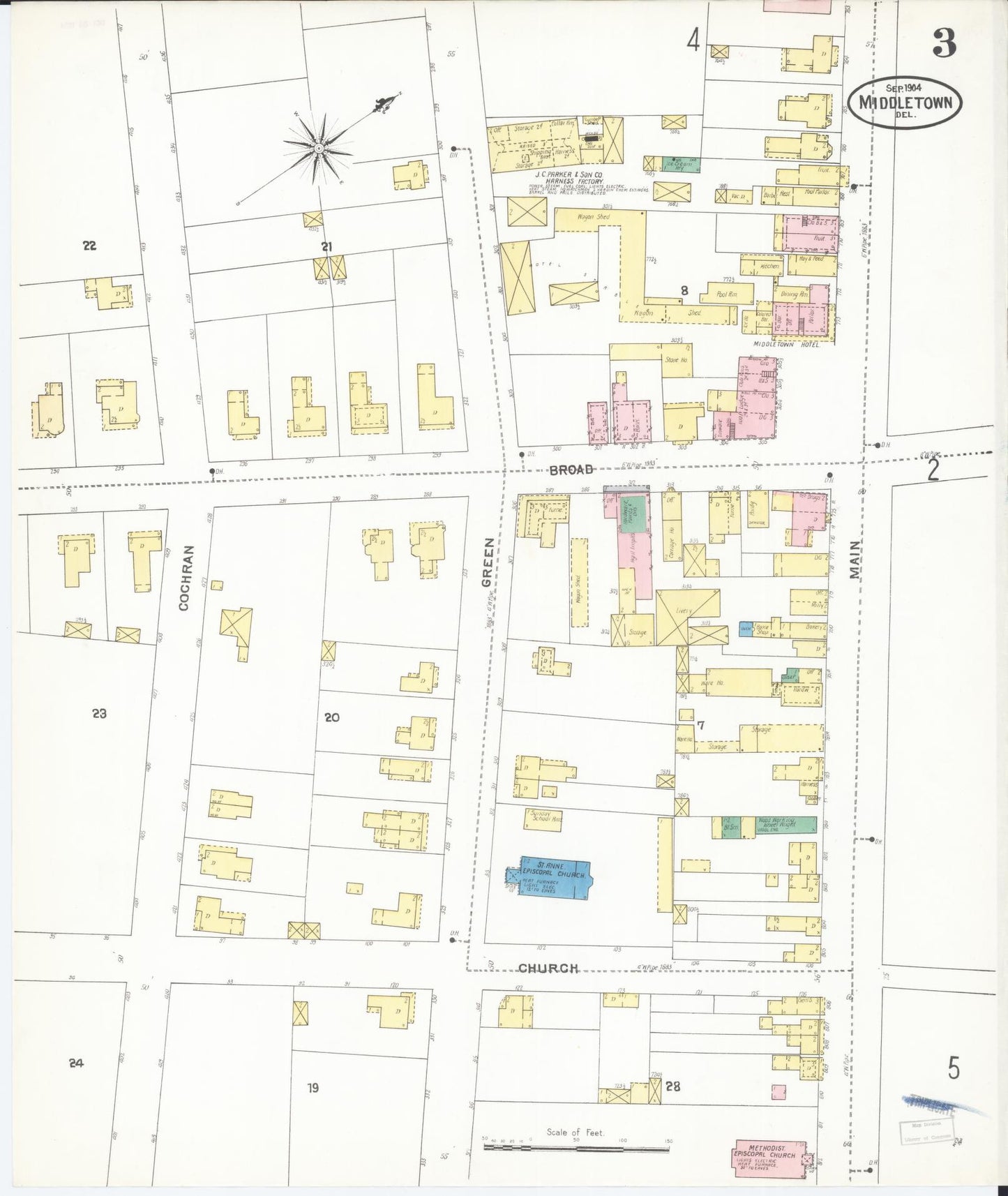 Sanborn Fire Insurance Map from Middletown, New Castle County, Delaware (1904), Sheet #0003 - Complete Map Set gallery image, historic Sanborn map, vintage wall art, Delaware Delaware