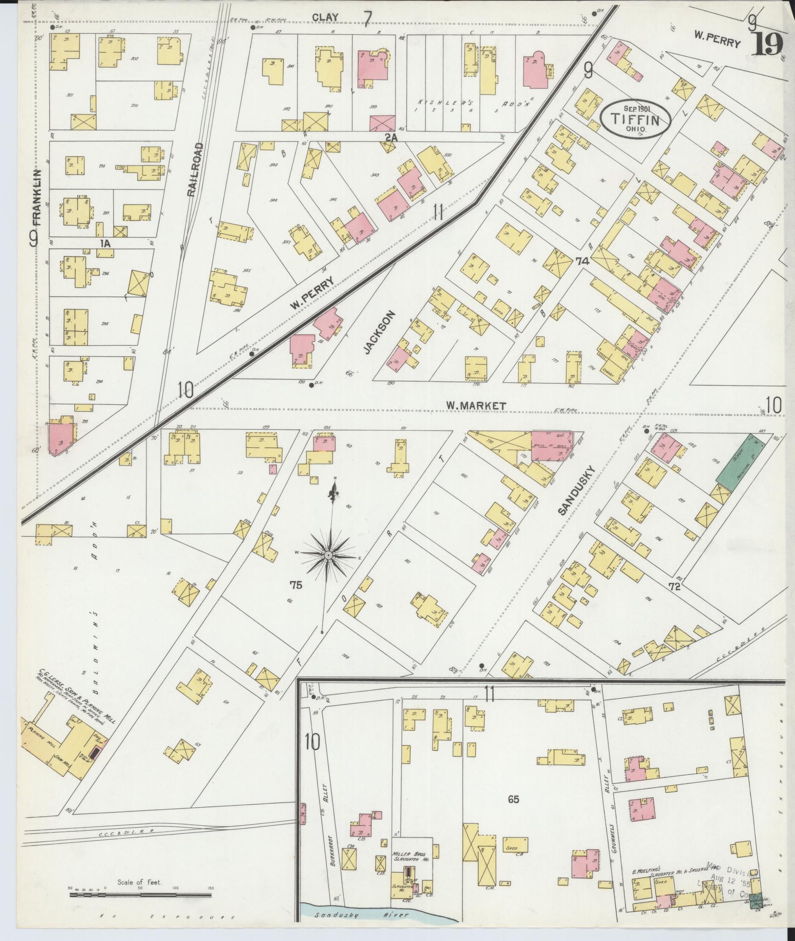 Sanborn Fire Insurance Map from Tiffin, Seneca County, Ohio (1901), Sheet #0019 - Historic Sanborn Fire Insurance Map Print, vintage old map wall art, antique decor, genealogy gift, Ohio Ohio map