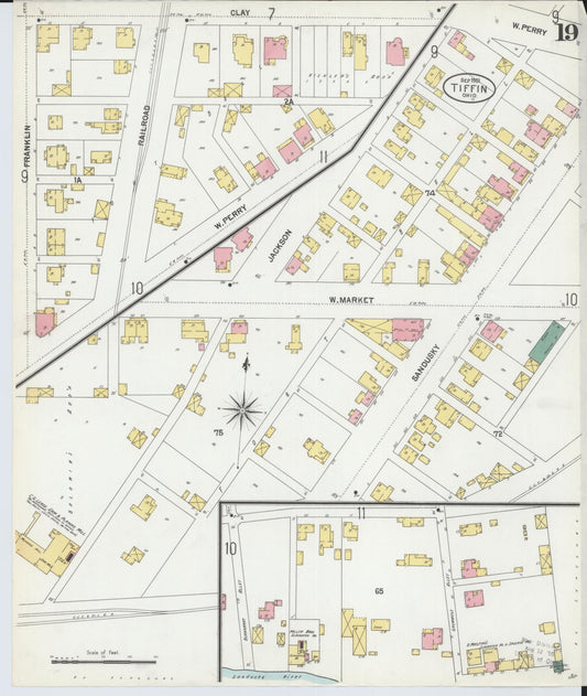 Sanborn Fire Insurance Map from Tiffin, Seneca County, Ohio (1901), Sheet #0019 - Historic Sanborn Fire Insurance Map Print, vintage old map wall art, antique decor, genealogy gift, Ohio Ohio map