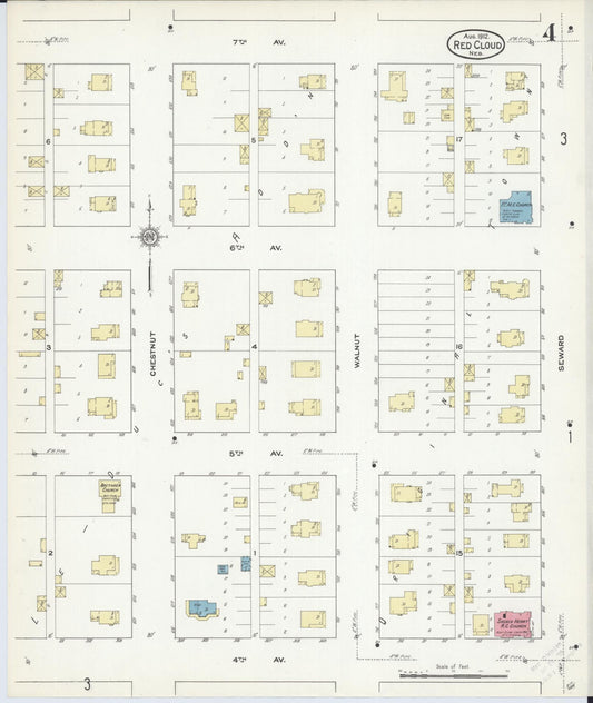 Sanborn Fire Insurance Map from Red Cloud, Webster County, Nebraska (1912), Sheet #0004 - Historic Sanborn Fire Insurance Map Print, vintage old map wall art, antique decor, genealogy gift, Nebraska Nebraska map
