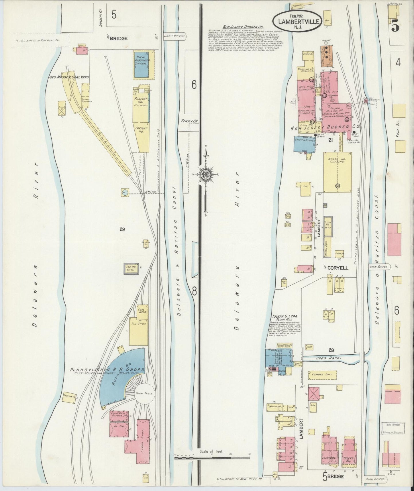 Sanborn Fire Insurance Map from Lambertville, Hunterdon County, New Jersey (1912), Sheet #0005 - Complete Map Set gallery image, historic Sanborn map, vintage wall art, New Jersey New Jersey