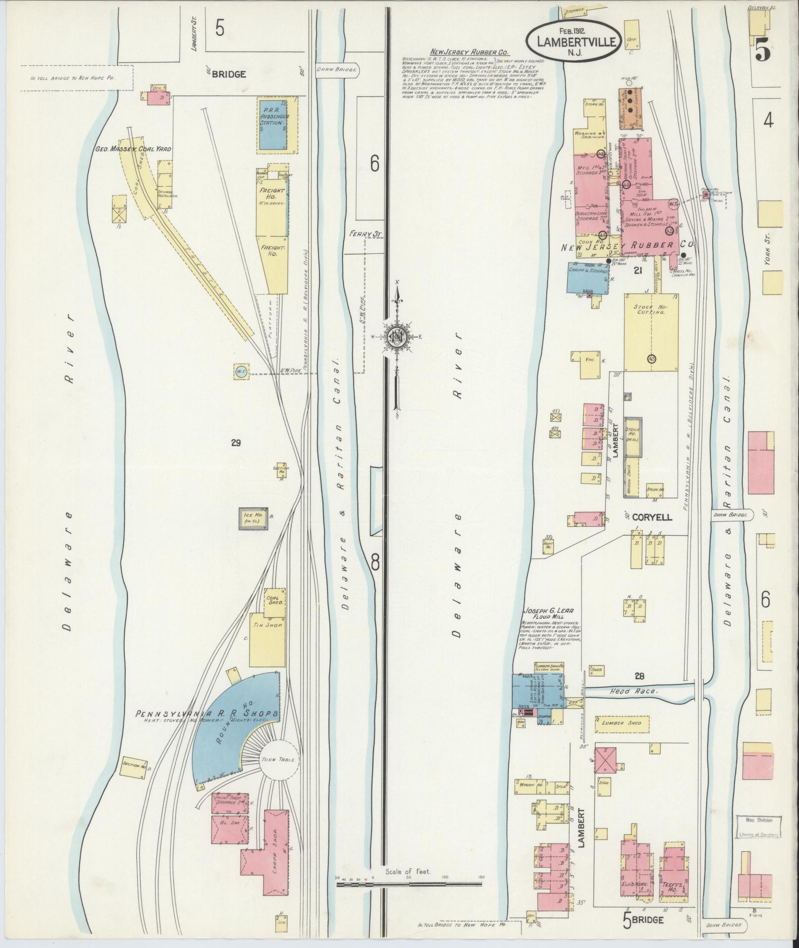 Sanborn Fire Insurance Map from Lambertville, Hunterdon County, New Jersey (1912), Sheet #0005 - Complete Map Set gallery image, historic Sanborn map, vintage wall art, New Jersey New Jersey