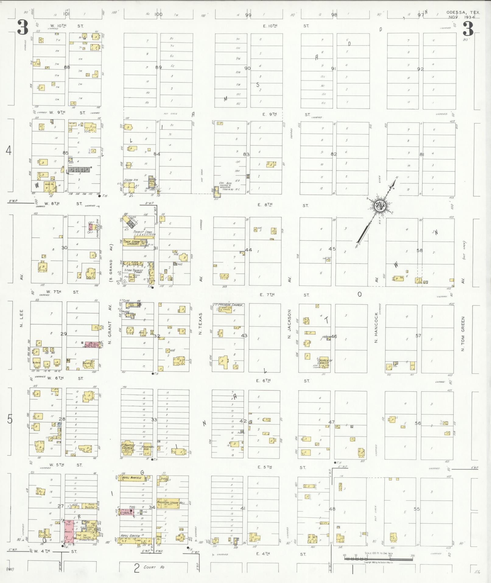 Sanborn Fire Insurance Map from Odessa, Edger County, Texas (1934), Sheet #0003 - Historic Sanborn Fire Insurance Map Print, vintage old map wall art, antique decor, genealogy gift, Texas Texas map