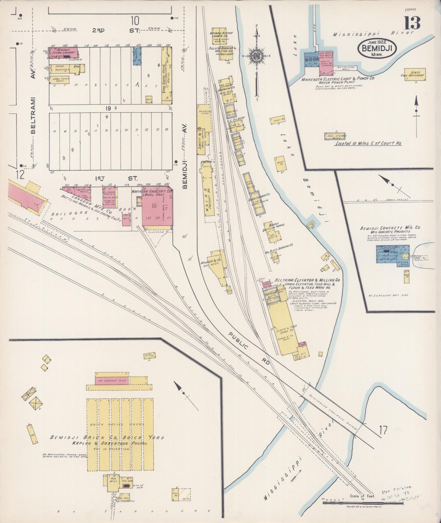 Sanborn Fire Insurance Map from Bemidji, Beltrami County, Minnesota (1922), Sheet #0013 - Complete Map Set gallery image, historic Sanborn map, vintage wall art, Minnesota Minnesota