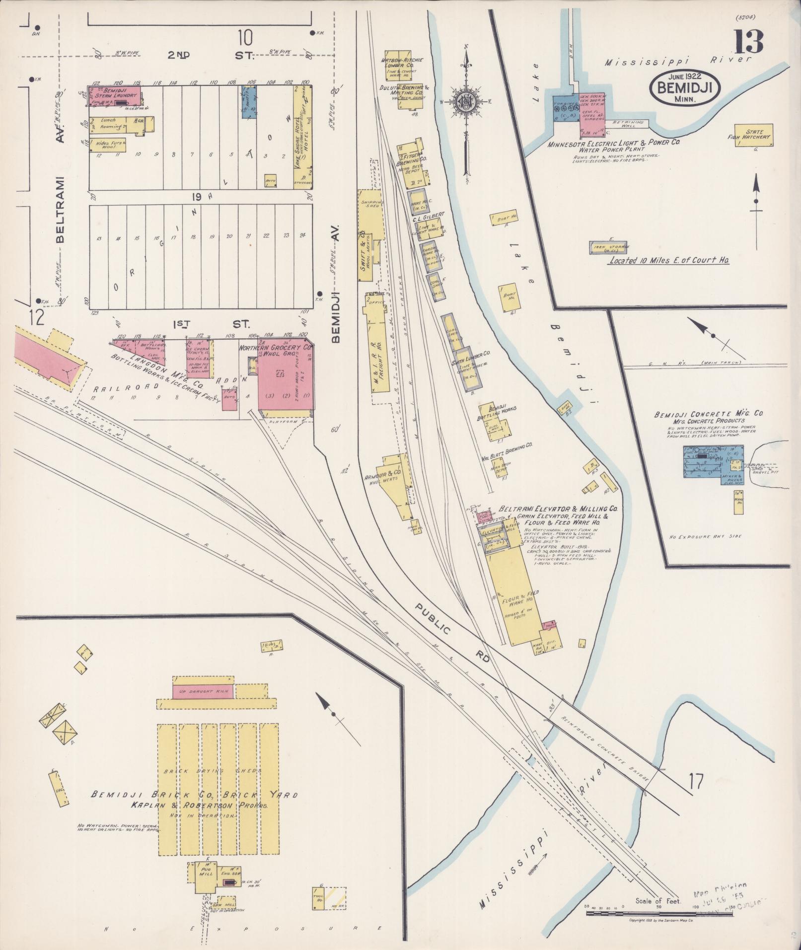 Sanborn Fire Insurance Map from Bemidji, Beltrami County, Minnesota (1922), Sheet #0013 - Complete Map Set gallery image, historic Sanborn map, vintage wall art, Minnesota Minnesota