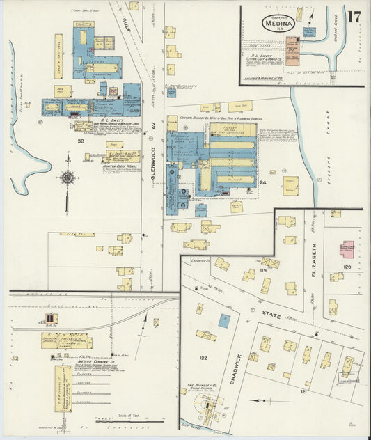 Sanborn Fire Insurance Map from Medina, Orleans County, New York (1909), Sheet #0017 - Historic Sanborn Fire Insurance Map Print, vintage old map wall art, antique decor, genealogy gift, New York New York map