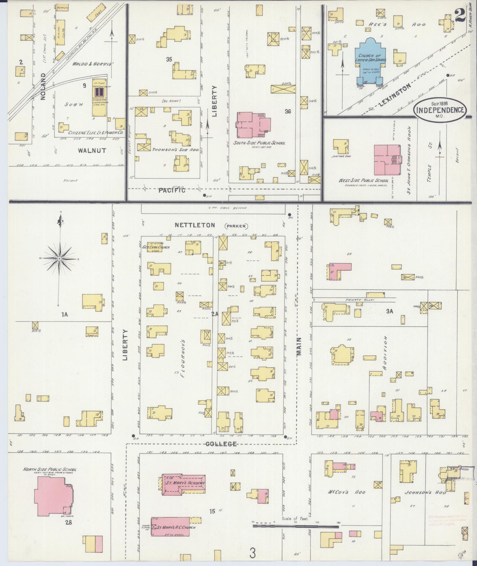 Sanborn Fire Insurance Map from Independence, Jackson County, Missouri (1898), Sheet #0002 - Complete Map Set gallery image, historic Sanborn map, vintage wall art, Missouri Missouri