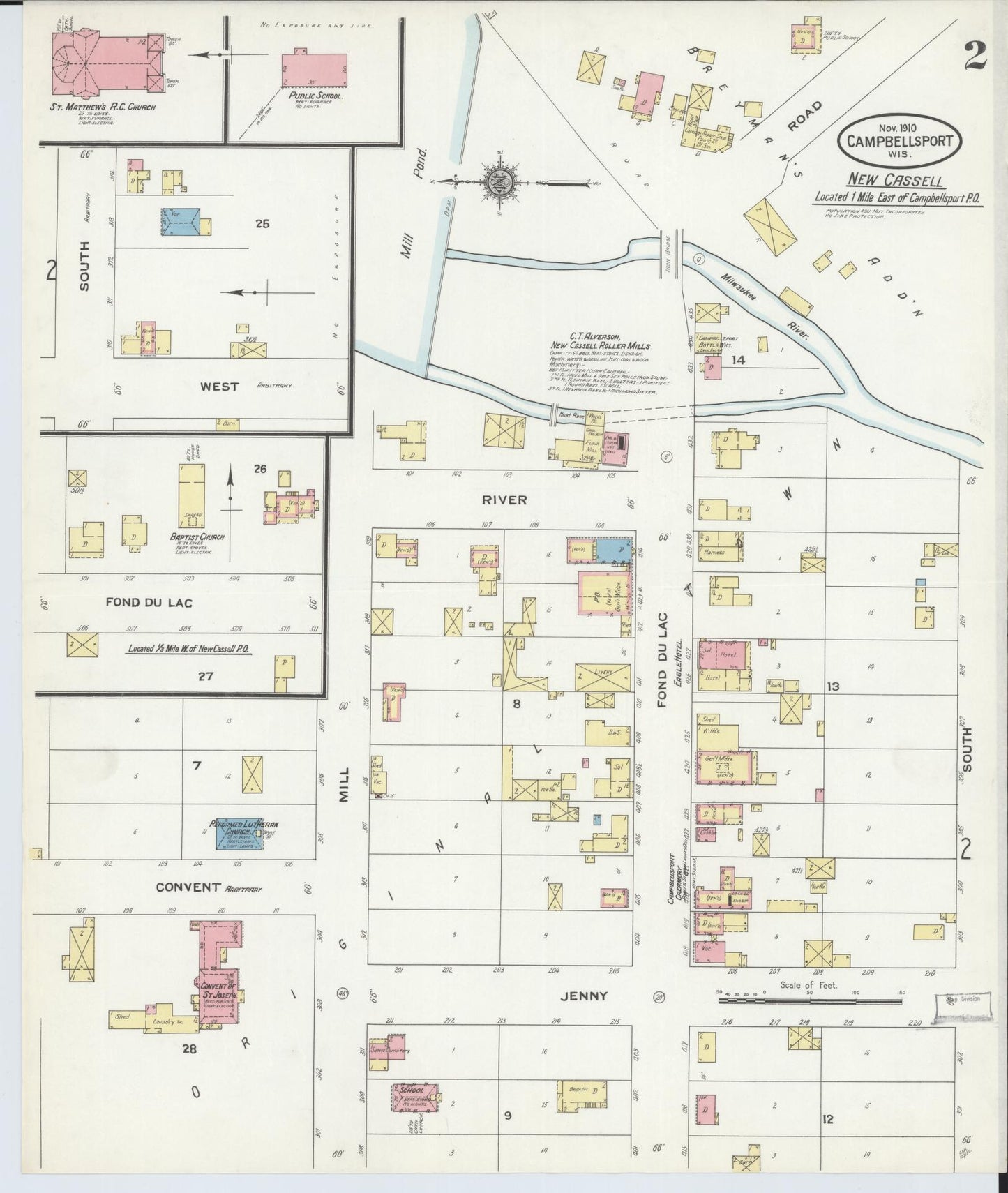 Sanborn Fire Insurance Map from Campbellsport, Fond du Lac County, Wisconsin (1910), Sheet #0002 - Historic Sanborn Fire Insurance Map Print, vintage old map wall art, antique decor, genealogy gift, Wisconsin Wisconsin map