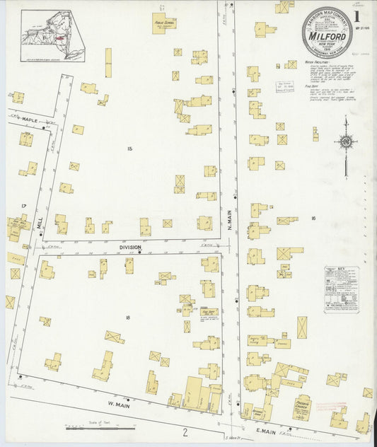 Sanborn Fire Insurance Map from Milford, Otsego County, New York (1916), Sheet #0001 - Historic Sanborn Fire Insurance Map Print, vintage old map wall art, antique decor, genealogy gift, New York New York map