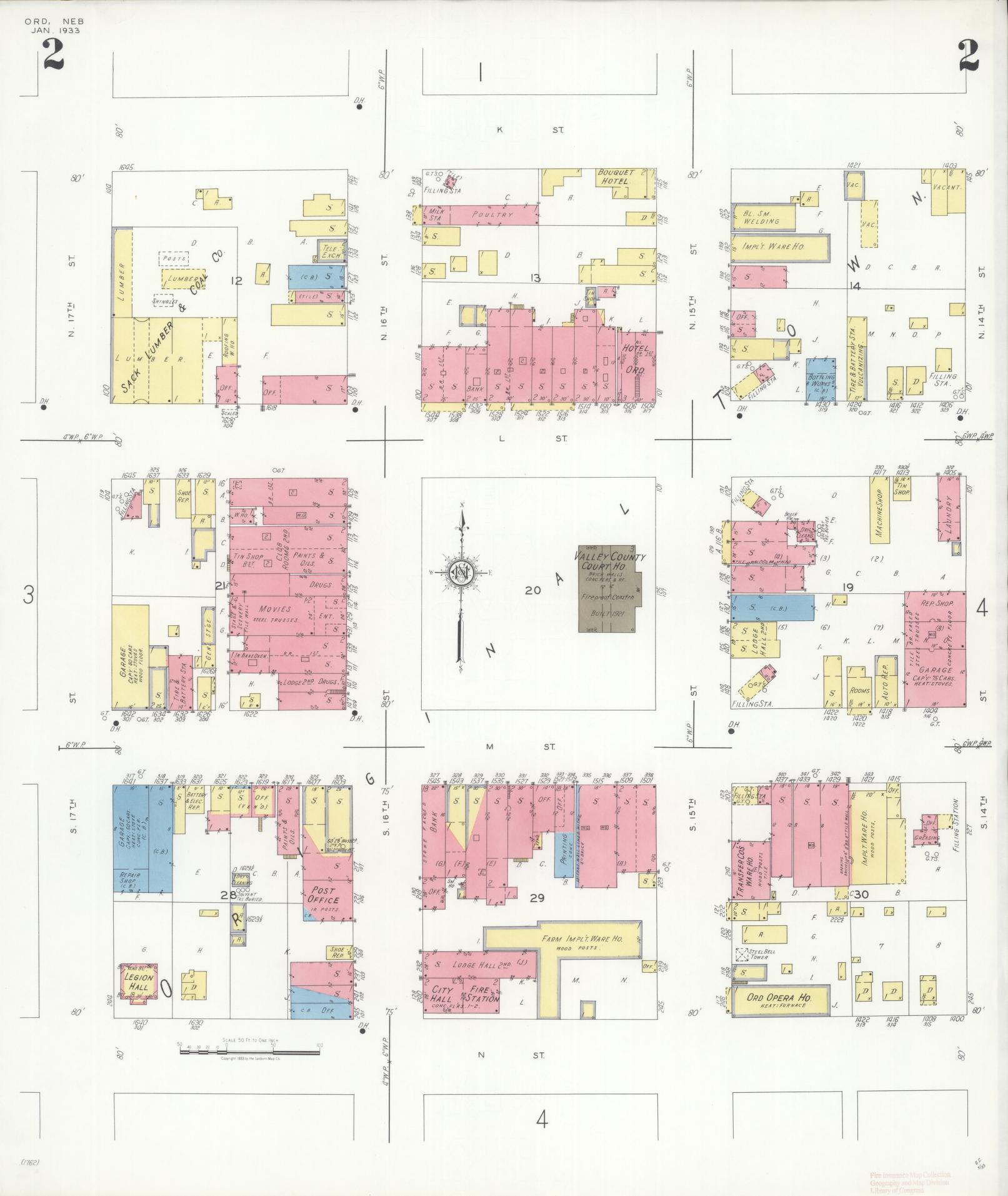 Sanborn Fire Insurance Map from Ord, Valley County, Nebraska (1933), Sheet #0002 - Complete Map Set gallery image, historic Sanborn map, vintage wall art, Nebraska Nebraska