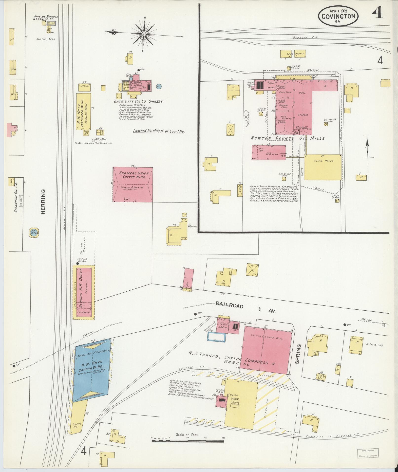 Sanborn Fire Insurance Map from Covington, Newton County, Georgia (1909), Sheet #0004 - Complete Map Set gallery image, historic Sanborn map, vintage wall art, Georgia Georgia