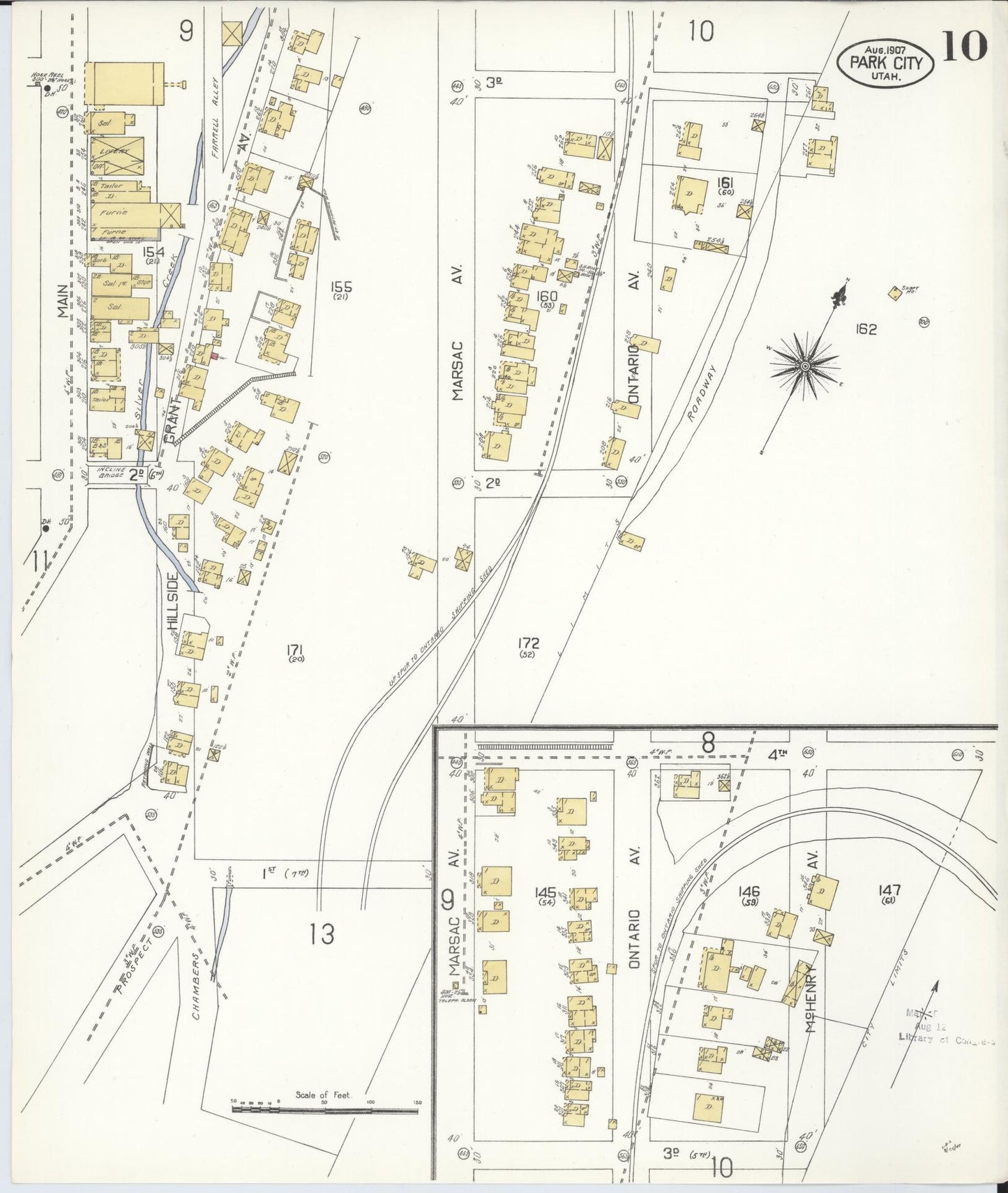 Sanborn Fire Insurance Map from Park City, Summit County, Utah (1907), Sheet #0010 - Complete Map Set gallery image, historic Sanborn map, vintage wall art, Utah Utah