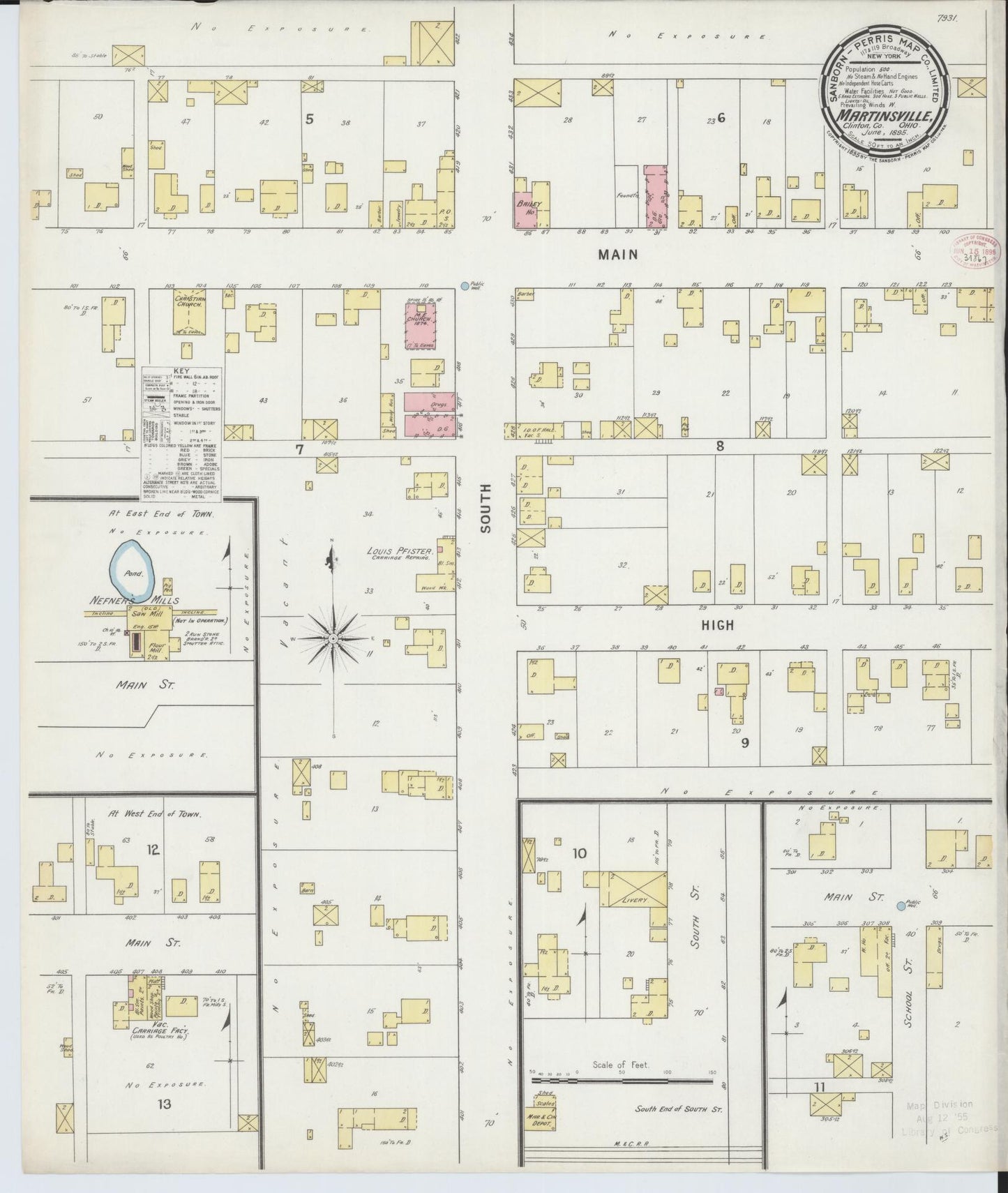 Sanborn Fire Insurance Map from Martinsville, Clinton County, Ohio (1895), Sheet #0001 - Historic Sanborn Fire Insurance Map Print, vintage old map wall art, antique decor, genealogy gift, Ohio Ohio map