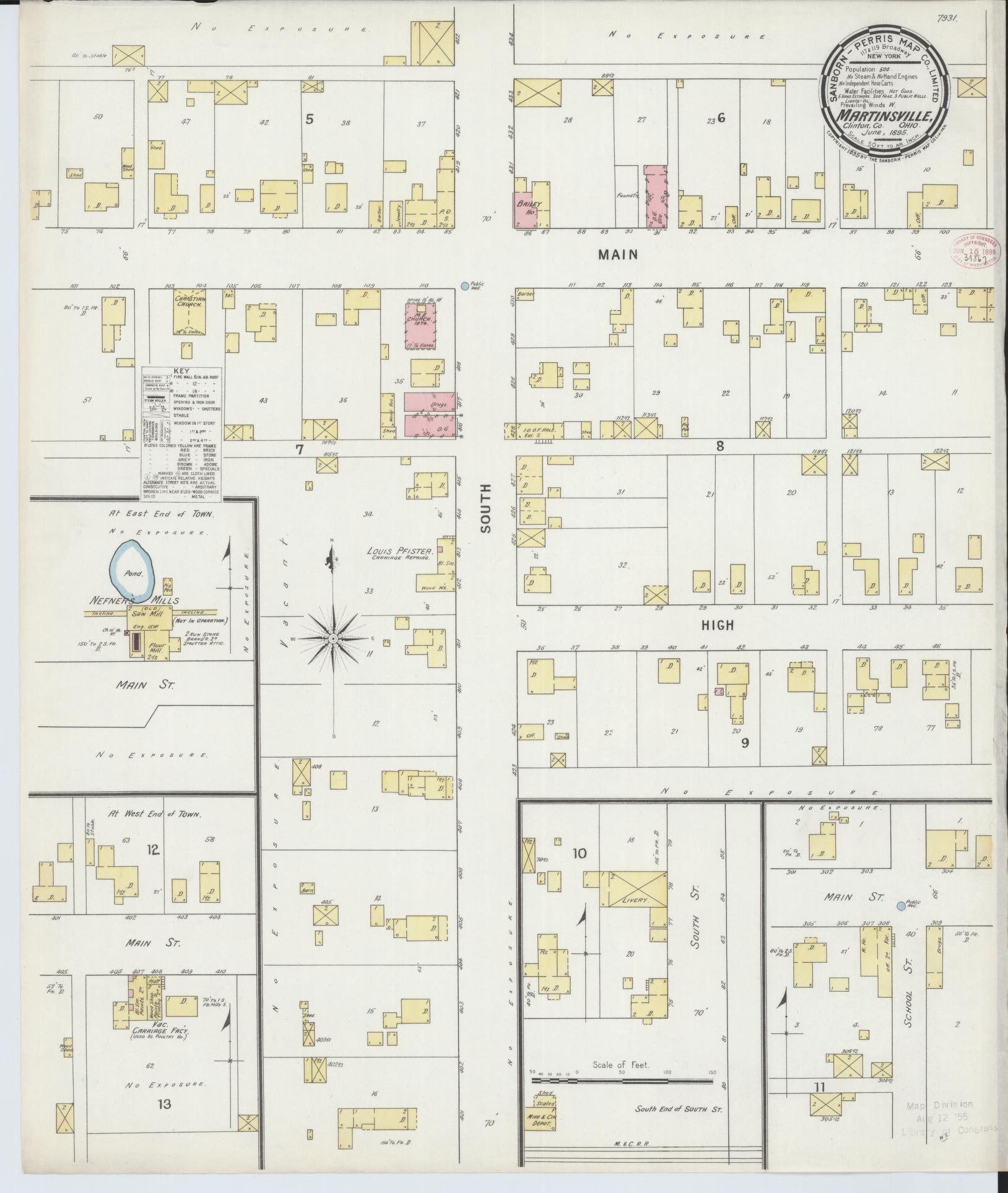 Sanborn Fire Insurance Map from Martinsville, Clinton County, Ohio (1895), Sheet #0001 - Historic Sanborn Fire Insurance Map Print, vintage old map wall art, antique decor, genealogy gift, Ohio Ohio map