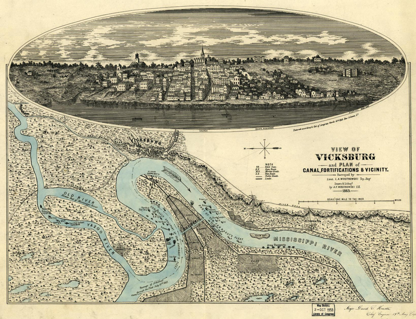 View of Vicksburg and plan of the canal, fortifications & vicinity (1863) – Historic Bird’s-Eye View Panorama Print