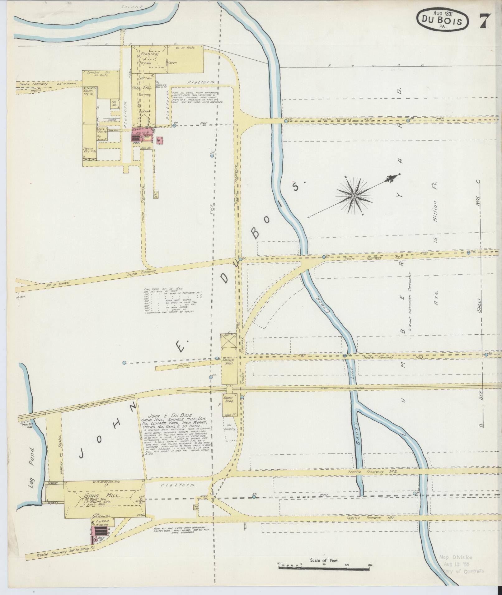 Sanborn Fire Insurance Map from Du Bois, Clearfield County, Pennsylvania (1891), Sheet #0007 - Historic Sanborn Fire Insurance Map Print, vintage old map wall art, antique decor, genealogy gift, Pennsylvania Pennsylvania map