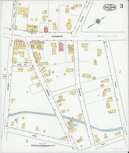 Sanborn Fire Insurance Map from Holliston, Middlesex County, Massachusetts (1919), Sheet #0003 - Historic Sanborn Fire Insurance Map Print, vintage old map wall art, antique decor, genealogy gift, Massachusetts Massachusetts map