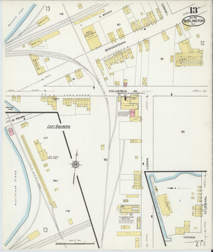 Sanborn Fire Insurance Map from Burlington, Burlington County, New Jersey (1915), Sheet #0013 - Historic Sanborn Fire Insurance Map Print, vintage old map wall art, antique decor, genealogy gift, New Jersey New Jersey map