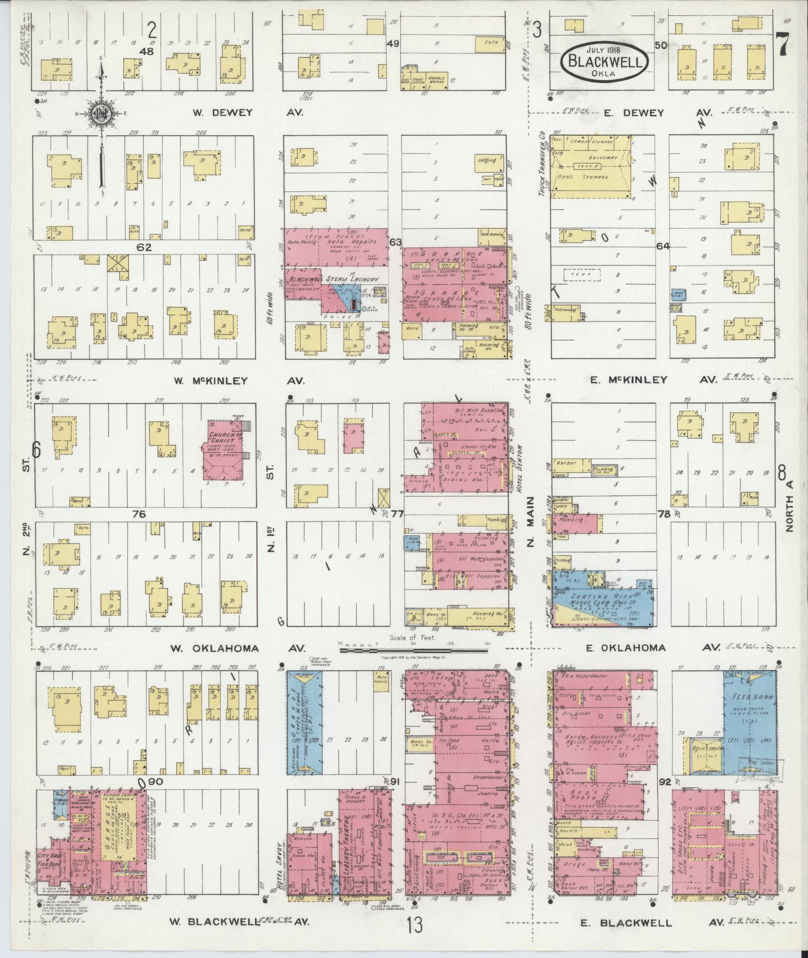 Sanborn Fire Insurance Map from Blackwell, Kay County, Oklahoma (1918), Sheet #0007 - Complete Map Set gallery image, historic Sanborn map, vintage wall art, Oklahoma Oklahoma
