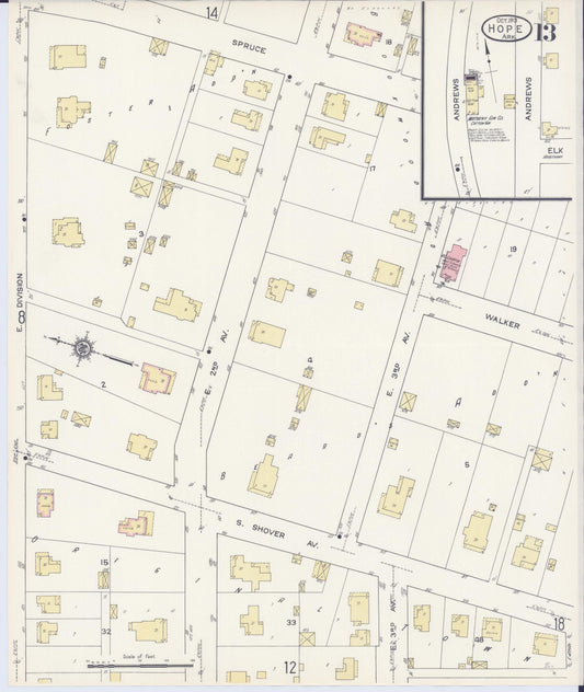 Sanborn Fire Insurance Map from Hope, Hempstead County, Arkansas (1913), Sheet #0013 - Historic Sanborn Fire Insurance Map Print, vintage old map wall art, antique decor, genealogy gift, Arkansas Arkansas map