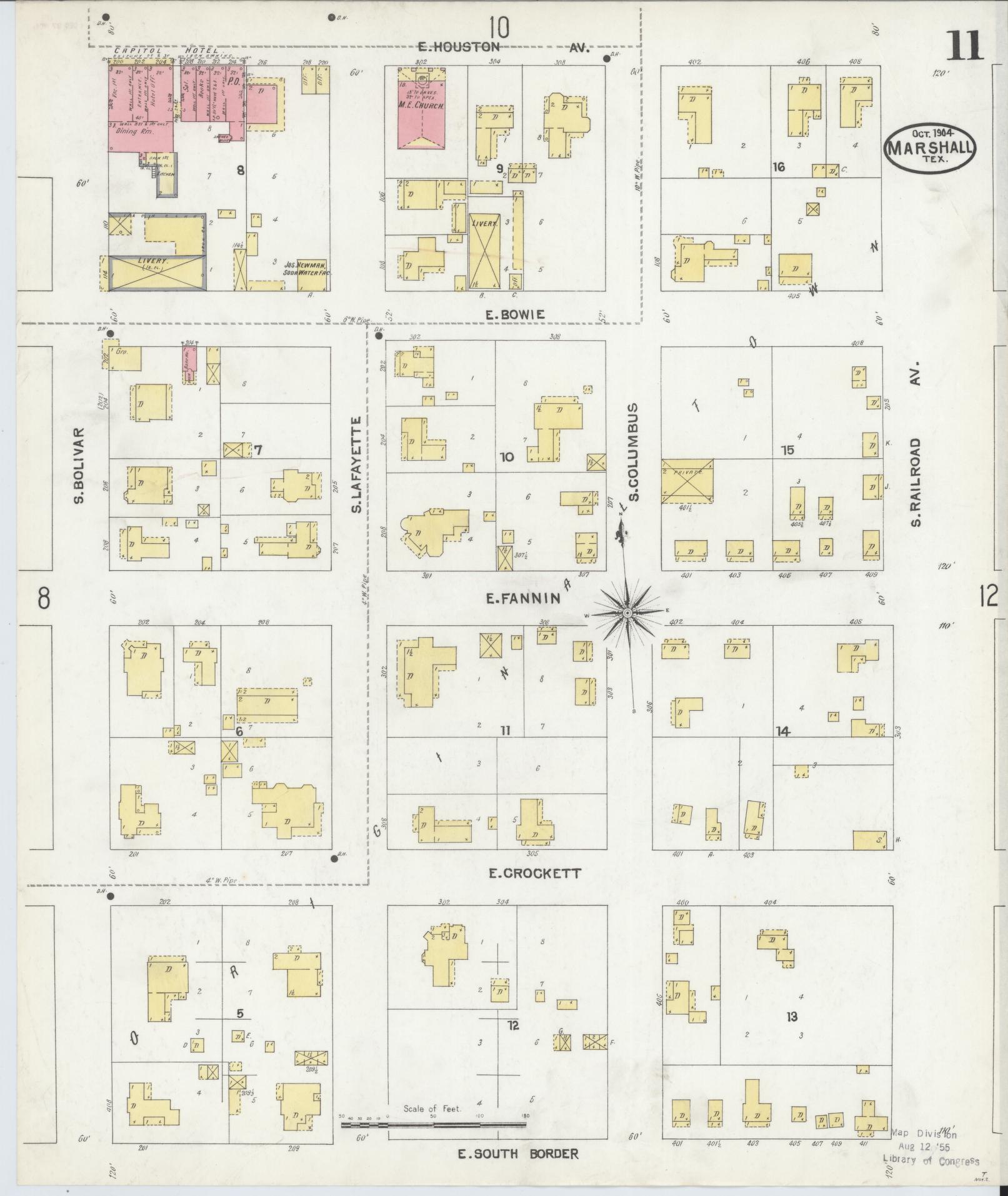 Sanborn Fire Insurance Map from Marshall, Harrison County, Texas (1904), Sheet #0011 - Complete Map Set gallery image, historic Sanborn map, vintage wall art, Texas Texas