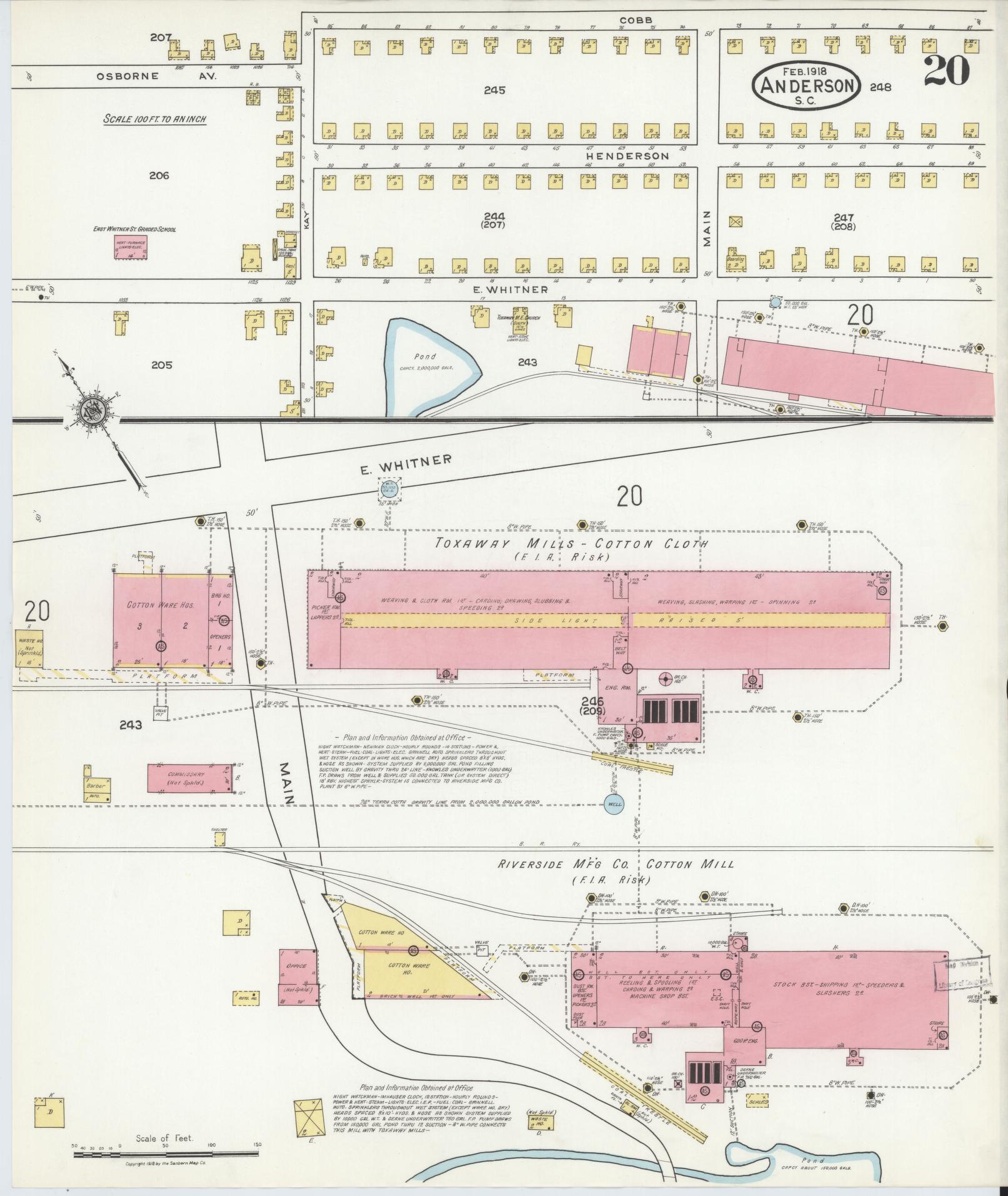 Sanborn Fire Insurance Map from Anderson, Anderson County, South Carolina (1918), Sheet #0020 - Historic Sanborn Fire Insurance Map Print, vintage old map wall art, antique decor, genealogy gift, South Carolina South Carolina map