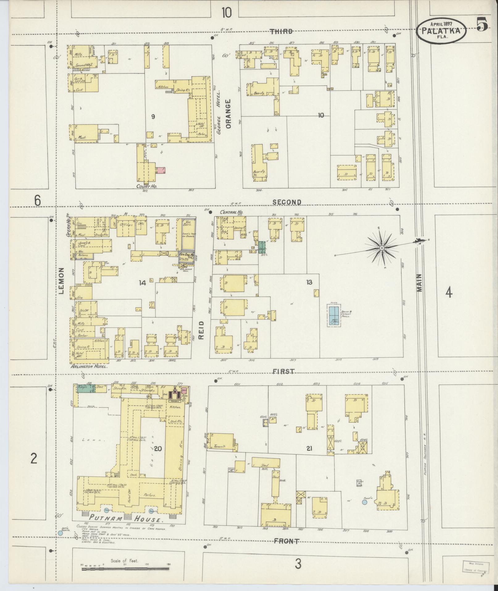 Sanborn Fire Insurance Map from Palatka, Putnam County, Florida (1897), Sheet #0005 - Complete Map Set gallery image, historic Sanborn map, vintage wall art, Florida Florida