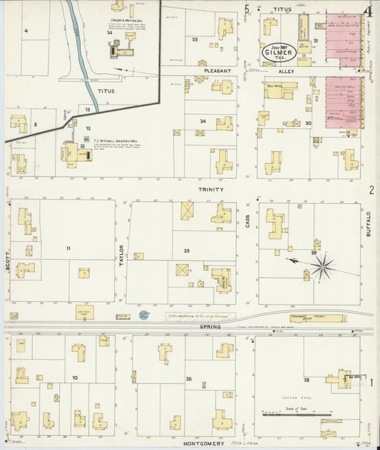 Sanborn Fire Insurance Map from Gilmer, Upshur County, Texas (1907), Sheet #0004 - Historic Sanborn Fire Insurance Map Print, vintage old map wall art, antique decor, genealogy gift, Texas Texas map
