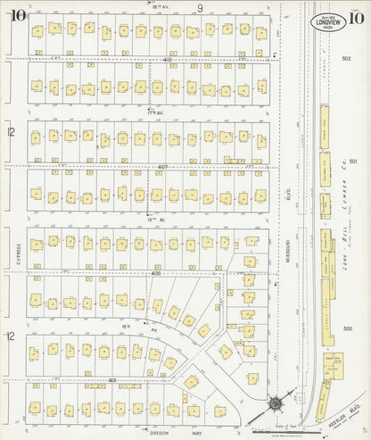 Sanborn Fire Insurance Map from Longview, Cowlitz County, Washington (1924), Sheet #0010 - Complete Map Set gallery image, historic Sanborn map, vintage wall art, Washington Washington