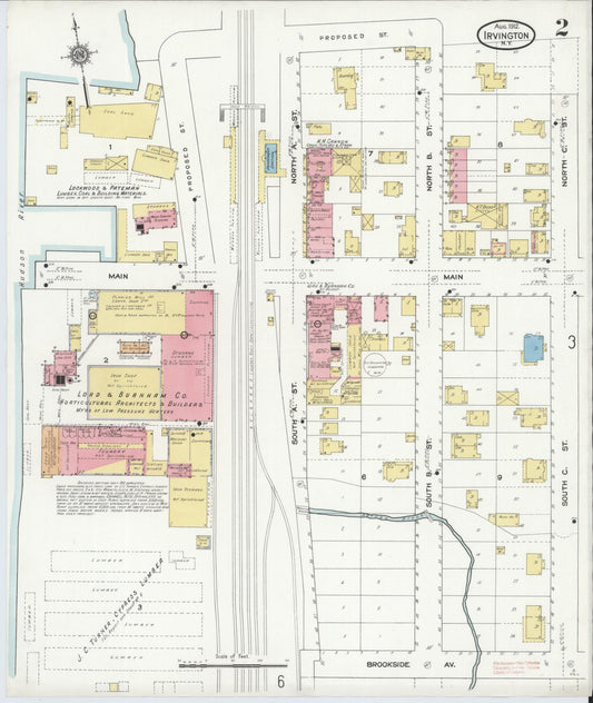 Sanborn Fire Insurance Map from Irvington, Westchester County, New York (1912), Sheet #0002 - Historic Sanborn Fire Insurance Map Print, vintage old map wall art, antique decor, genealogy gift, New York New York map