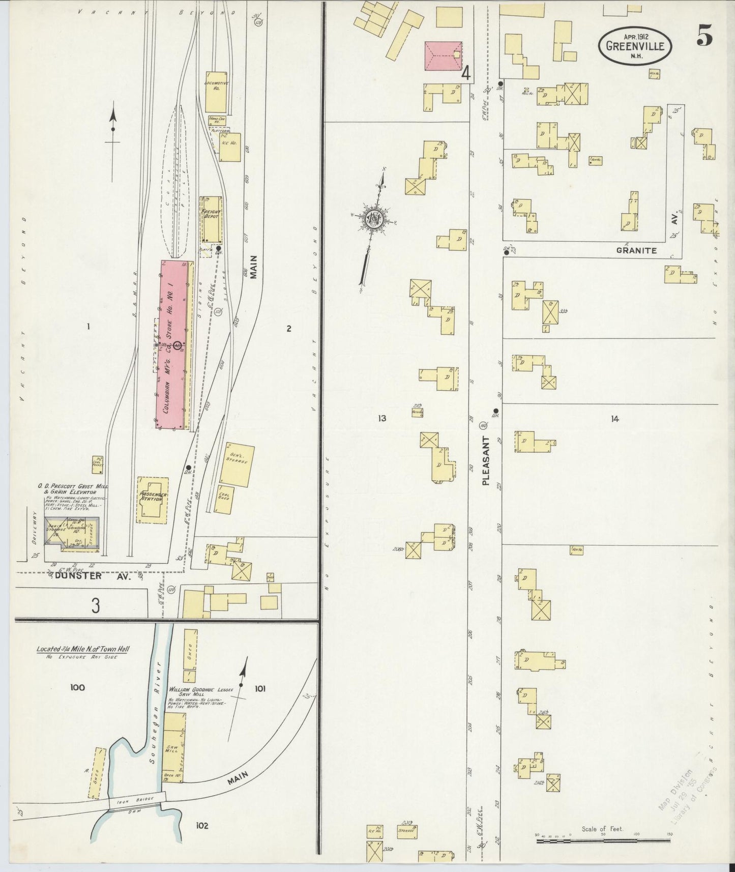 Sanborn Fire Insurance Map from Greenville, Hillsborough County, New Hampshire (1912), Sheet #0005 - Historic Sanborn Fire Insurance Map Print, vintage old map wall art, antique decor, genealogy gift, New Hampshire New Hampshire map