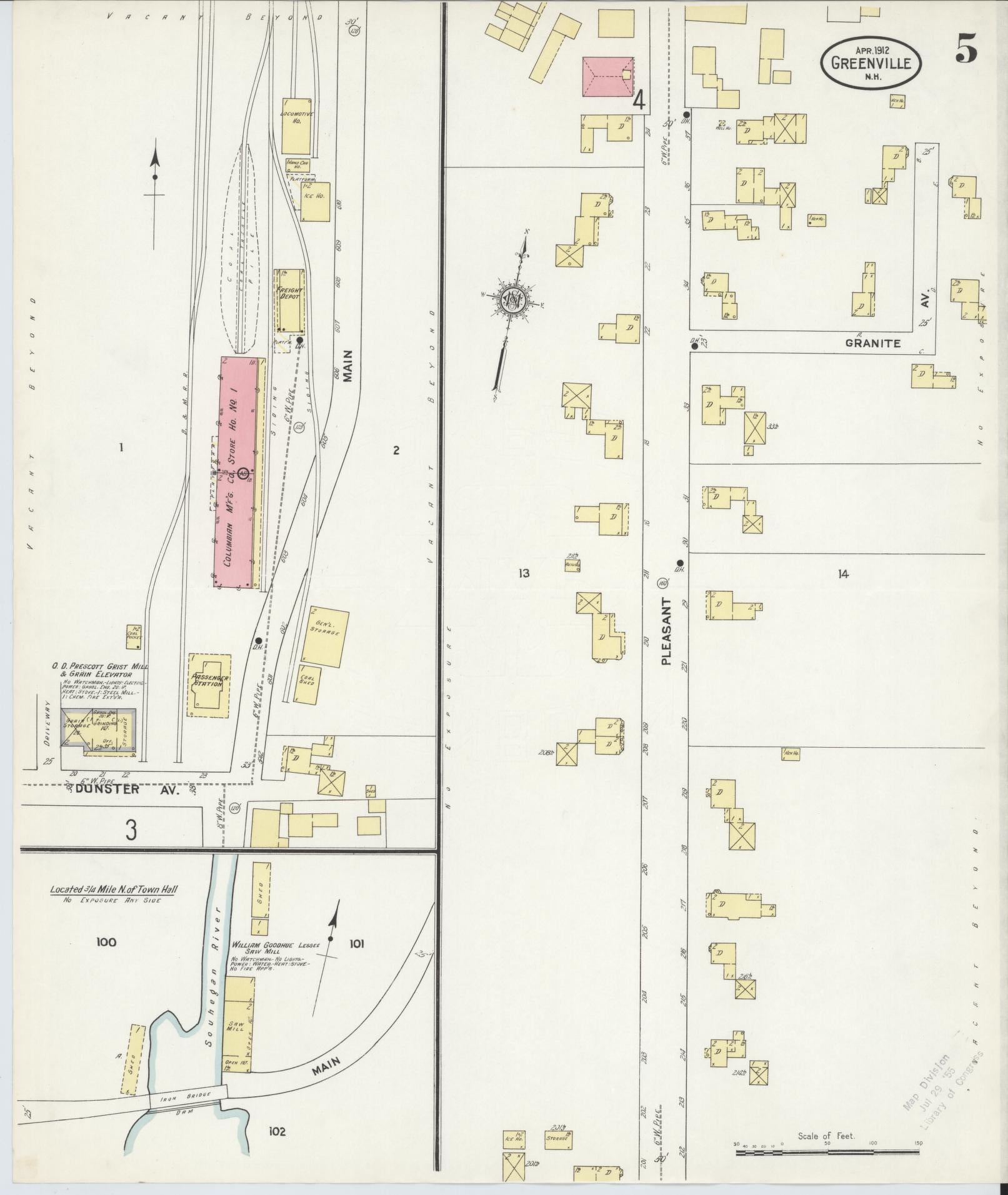 Sanborn Fire Insurance Map from Greenville, Hillsborough County, New Hampshire (1912), Sheet #0005 - Historic Sanborn Fire Insurance Map Print, vintage old map wall art, antique decor, genealogy gift, New Hampshire New Hampshire map