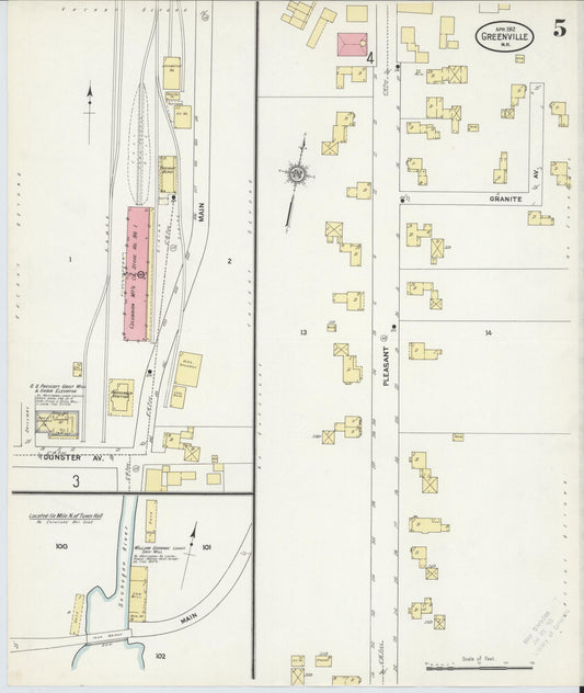 Sanborn Fire Insurance Map from Greenville, Hillsborough County, New Hampshire (1912), Sheet #0005 - Historic Sanborn Fire Insurance Map Print, vintage old map wall art, antique decor, genealogy gift, New Hampshire New Hampshire map
