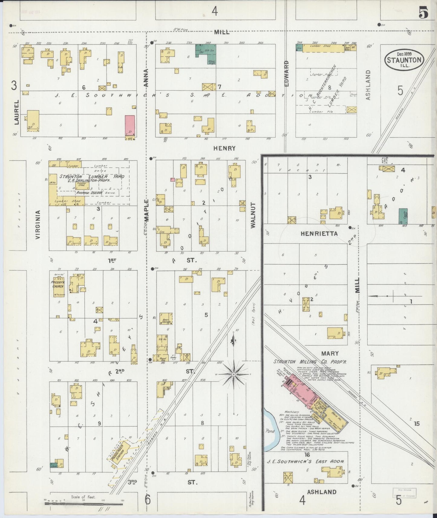 Sanborn Fire Insurance Map from Staunton, Macoupin County, Illinois (1899), Sheet #0005 - Complete Map Set gallery image, historic Sanborn map, vintage wall art, Illinois Illinois