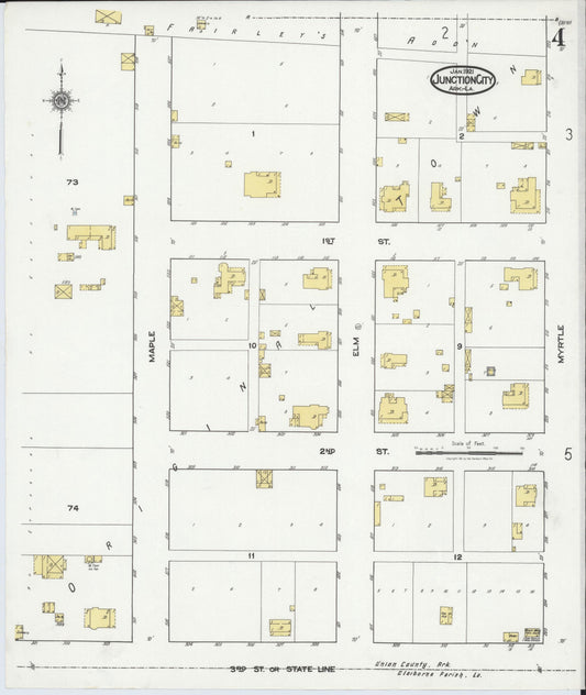 Sanborn Fire Insurance Map from Junction City, Union County, Arkansas (1921), Sheet #0004 - Historic Sanborn Fire Insurance Map Print, vintage old map wall art, antique decor, genealogy gift, Arkansas Arkansas map