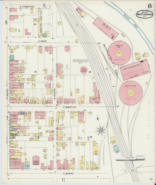 Sanborn Fire Insurance Map from Martinsburg, Berkeley County, West Virginia (1897), Sheet #0006 - Historic Sanborn Fire Insurance Map Print, vintage old map wall art, antique decor, genealogy gift, West Virginia West Virginia map