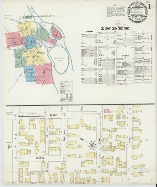 Sanborn Fire Insurance Map from Biddeford, York County, Maine (1896), Sheet #0001 - Historic Sanborn Fire Insurance Map Print, vintage old map wall art, antique decor, genealogy gift, Maine Maine map