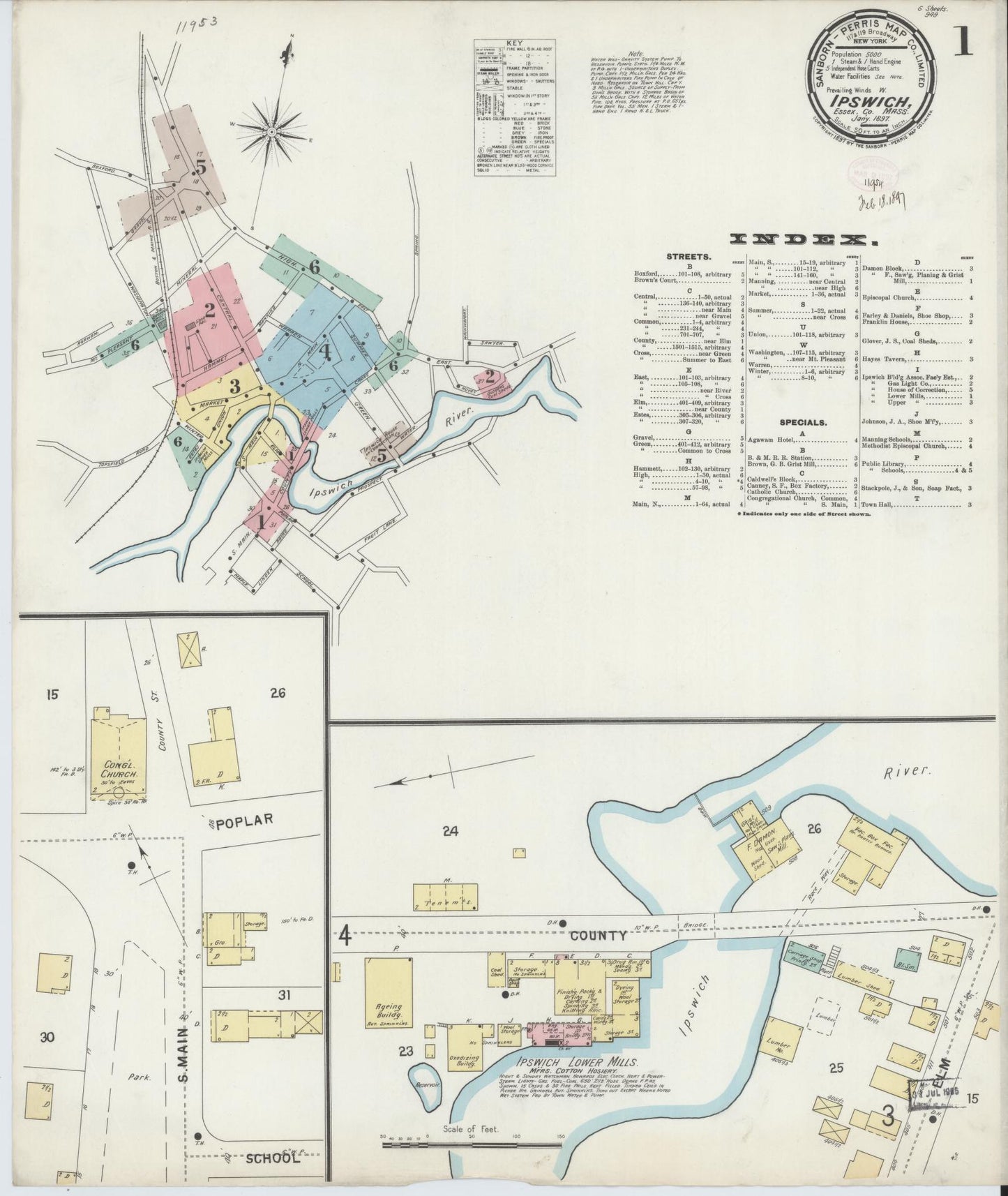 Sanborn Fire Insurance Map from Ipswich, Essex County, Massachusetts. (1897) – Historic Sanborn Fire Insurance Map Print
