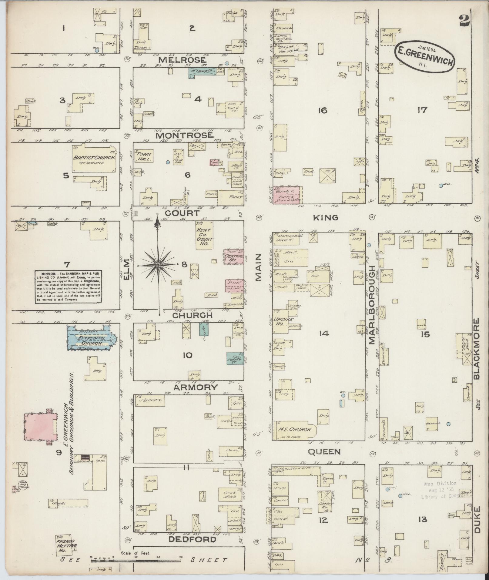 Sanborn Fire Insurance Map from East Greenwich, Kent County, Rhode Island (1884), Sheet #0002 - Complete Map Set gallery image, historic Sanborn map, vintage wall art, Rhode Island Rhode Island