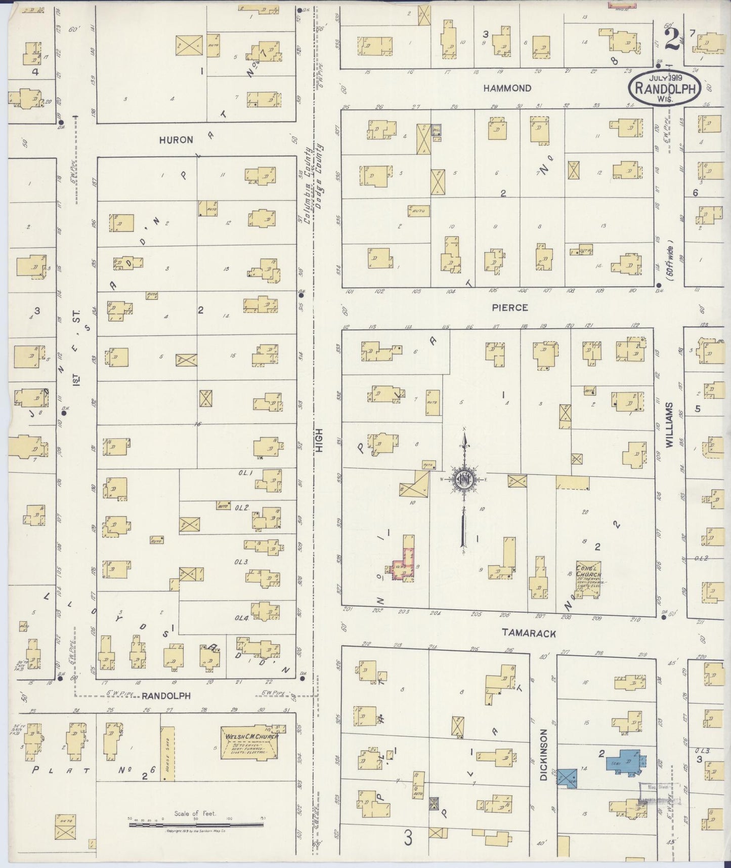 Sanborn Fire Insurance Map from Randolph, Columbia and Dodge Counties, Wisconsin (1919), Sheet #0002 - Complete Map Set gallery image, historic Sanborn map, vintage wall art, Wisconsin Wisconsin