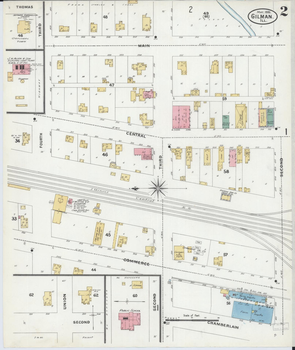 Sanborn Fire Insurance Map from Gilman, Iroquois County, Illinois (1906), Sheet #0002 - Historic Sanborn Fire Insurance Map Print, vintage old map wall art, antique decor, genealogy gift, Illinois Illinois map