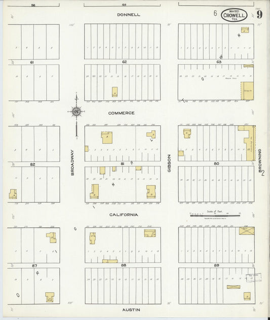 Sanborn Fire Insurance Map from Crowell, Foard County, Texas (1921), Sheet #0009 - Historic Sanborn Fire Insurance Map Print, vintage old map wall art, antique decor, genealogy gift, Texas Texas map